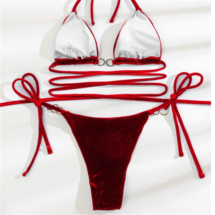 ROVIKNA Brand Women's Velvet Bikini Set - Strappy Design with Buckle Detail