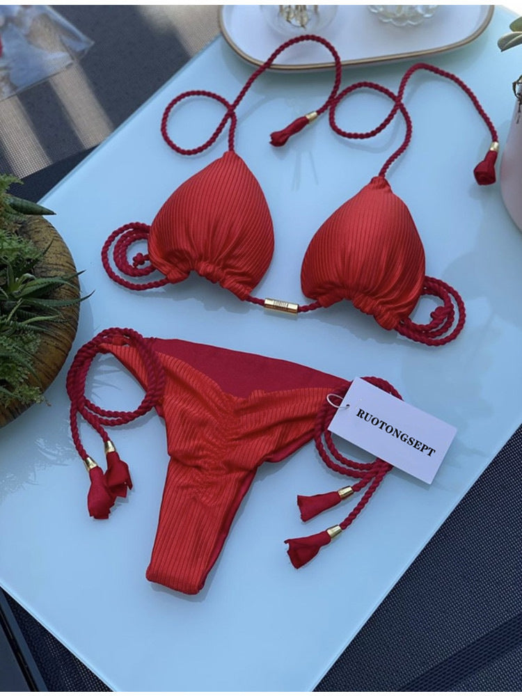 ROVIKNA Women's Colorful Push-Up Bikini Set with Adjustable Straps