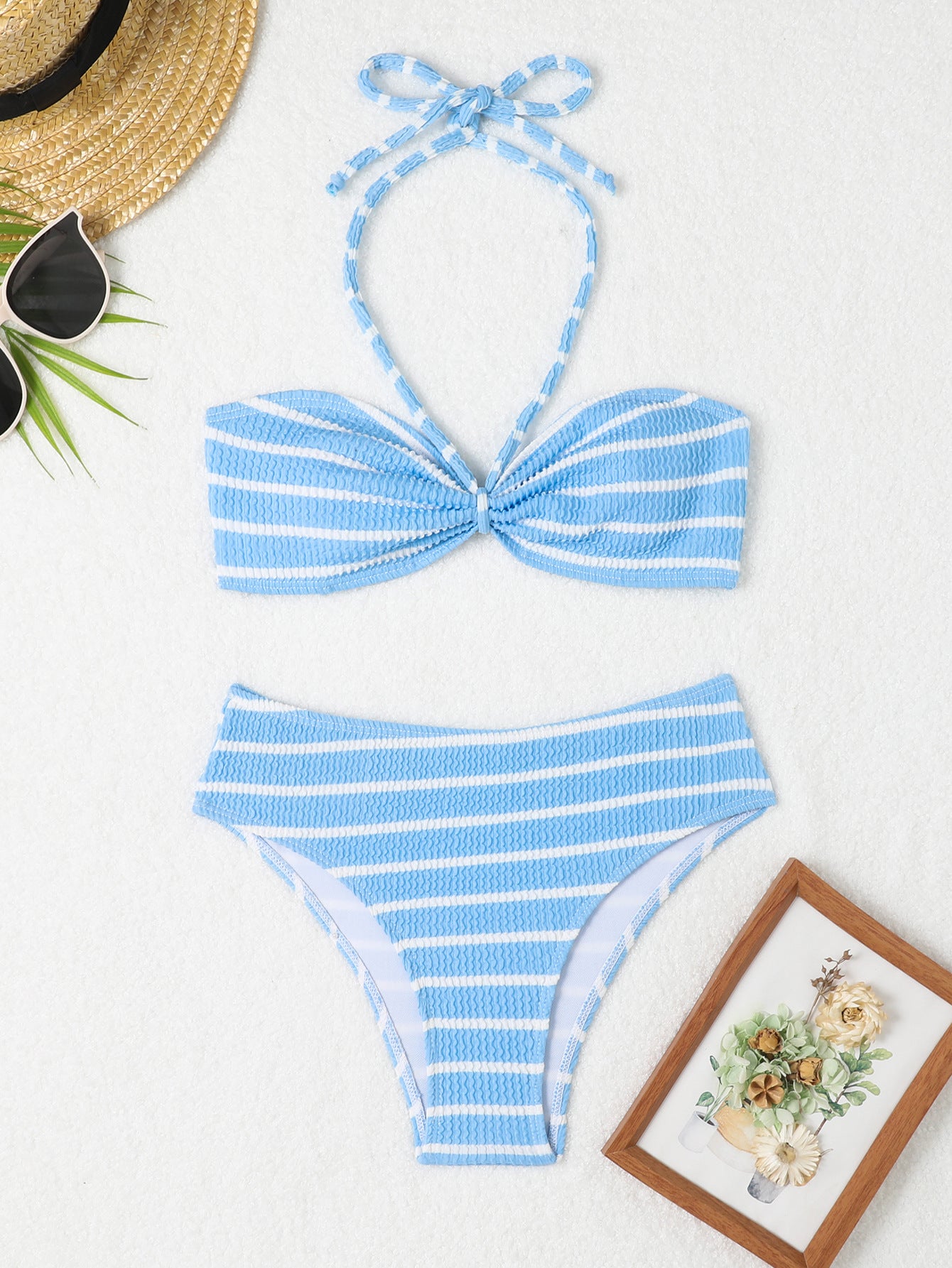 sexy small breasts gather triangular bikini split swimsuit sexy backless bikini three-piece set