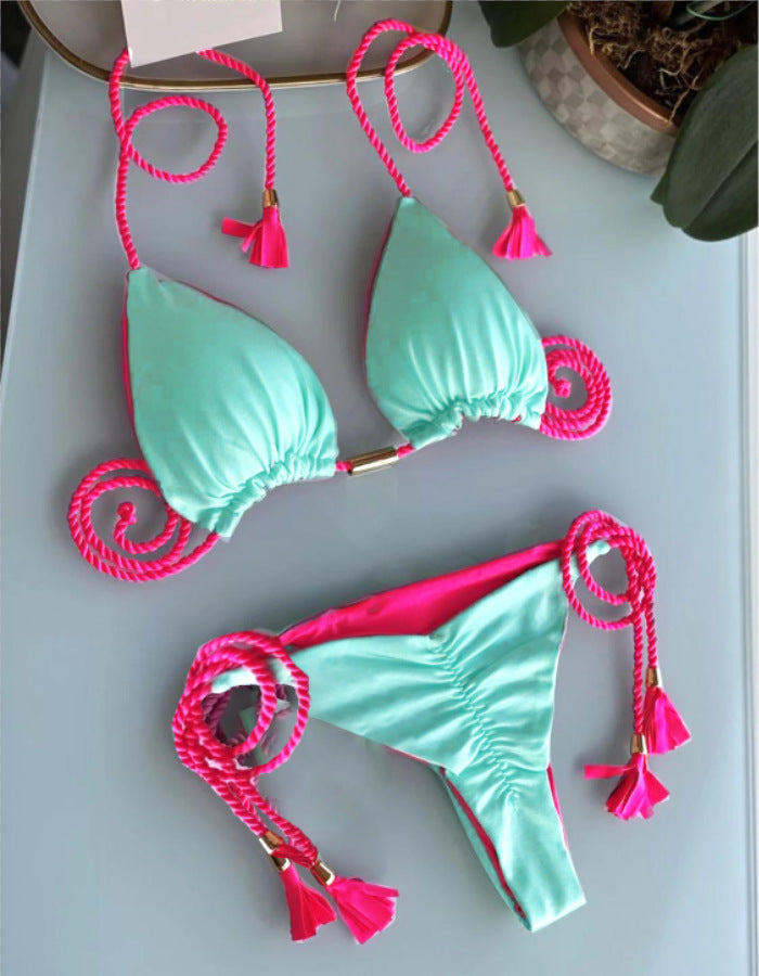 ROVIKNA Women's Colorful Push-Up Bikini Set with Adjustable Straps