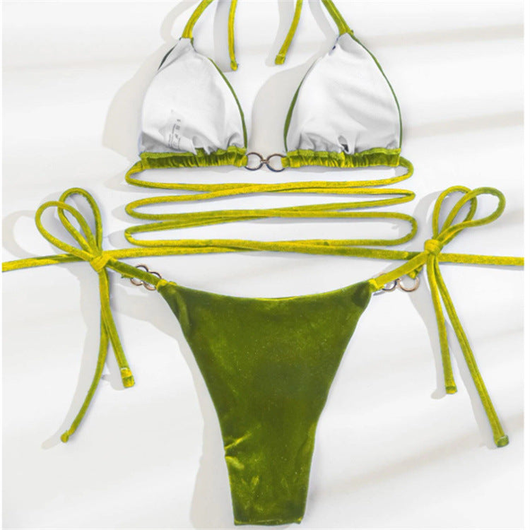 ROVIKNA Brand Women's Velvet Bikini Set - Strappy Design with Buckle Detail