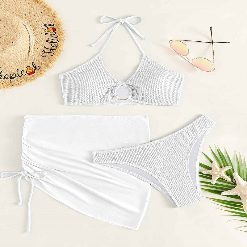 ROVIKNA 2025 new steel ring sexy solid color three-piece bikini women's swimsuit