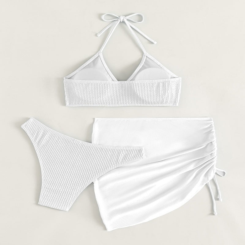 ROVIKNA 2025 new steel ring sexy solid color three-piece bikini women's swimsuit
