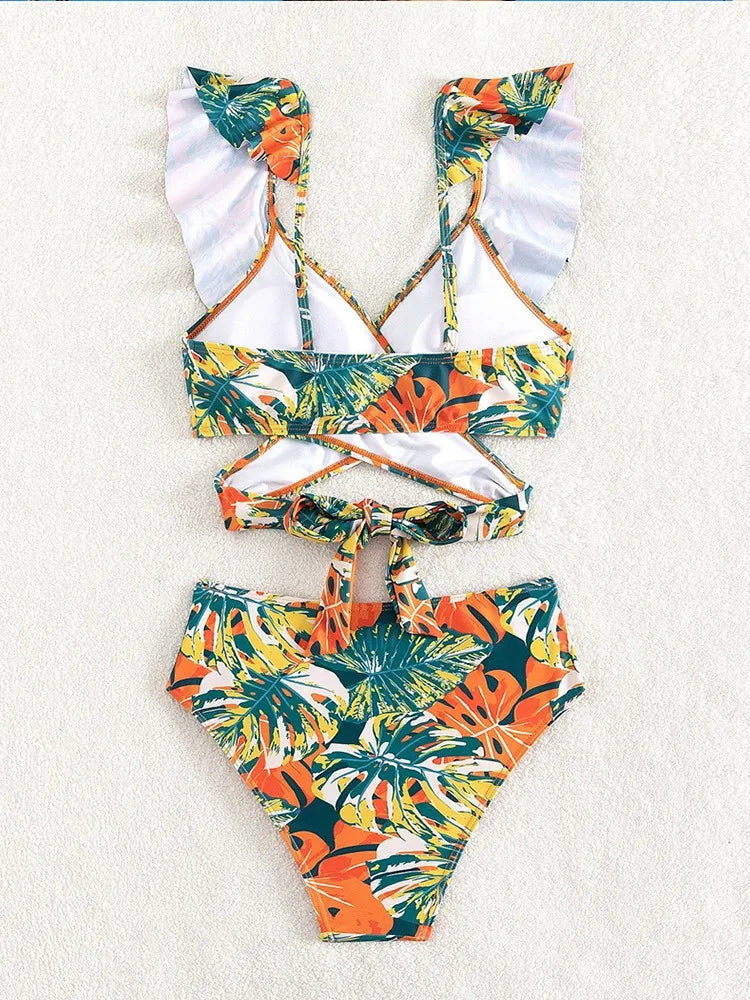 ROVIKNA 2025 New Women Print Summer Push Up Swimwear High Waist Bikini Set Bathing Suit Beachwear Female Holiday Swimsuit Swimming