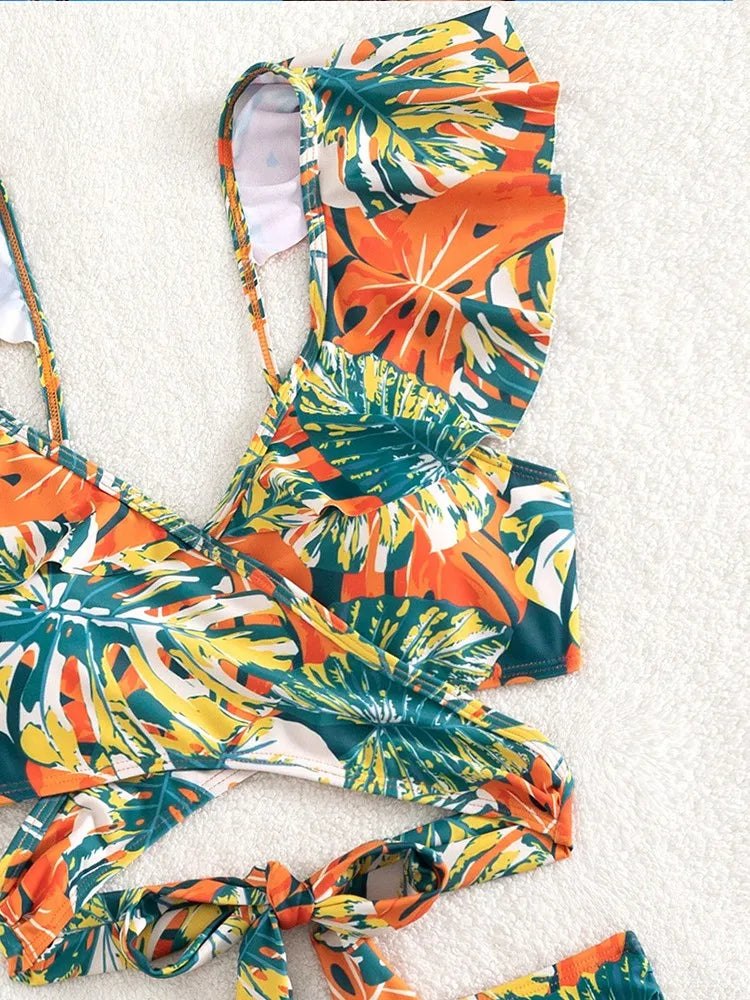 ROVIKNA 2025 New Women Print Summer Push Up Swimwear High Waist Bikini Set Bathing Suit Beachwear Female Holiday Swimsuit Swimming