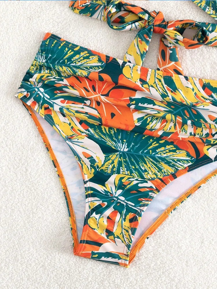 ROVIKNA 2025 New Women Print Summer Push Up Swimwear High Waist Bikini Set Bathing Suit Beachwear Female Holiday Swimsuit Swimming