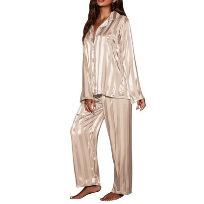 Women's striped pajama set solid French silk satin pajamas two piece set, comfortable home pajamas roupa feminina womens pyjamas