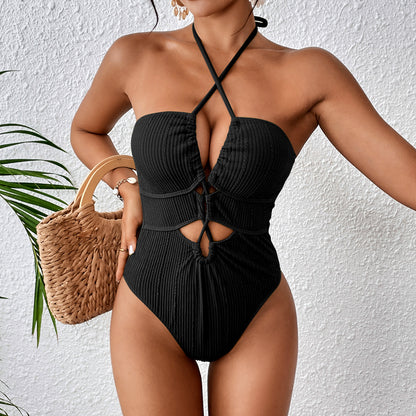 Rovikna  Women's Ruched One-Piece Swimsuit with Cut-Out Detail,