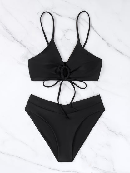ROVIKNA 2025 Trendy Styles - Women's Multicolor Ruched Front Bikini Set