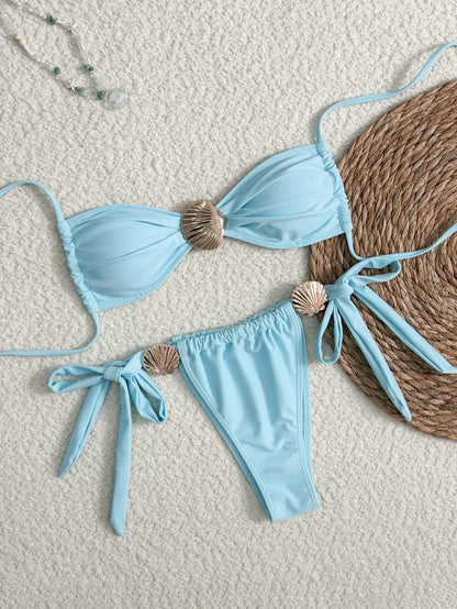 ROVIKNA 2025 new bikini sexy metal shell high waist lace-up swimsuit women's swimsuit