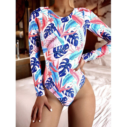 New Surf Suit Sunscreen Swimsuit Printed One-piece Swimsuit Women's One-piece BIKINI
