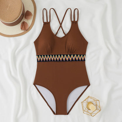 Rovikna Women's Plus Size Embroidered One-Piece Swimsuit