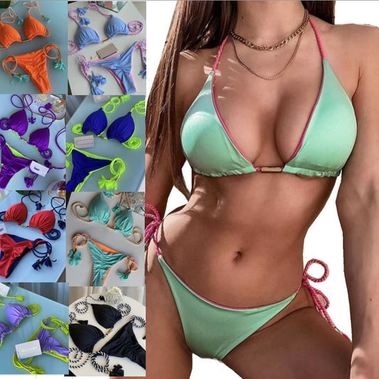 ROVIKNA Women's Colorful Push-Up Bikini Set with Adjustable Straps