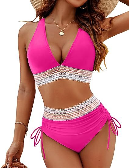 ROVIKNA Women's High-Waist V-Neck String Bikini Set - Boosting Bikini