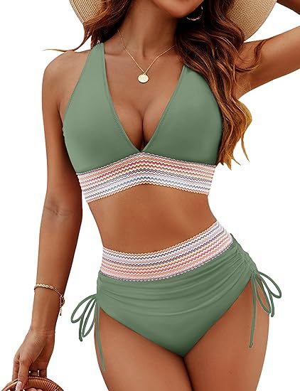 ROVIKNA Women's High-Waist V-Neck String Bikini Set - Boosting Bikini