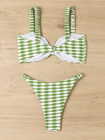 ROVIKNA 2025 new triangular bikini steel tray gathering small chest split swimsuit swimsuit big halter print