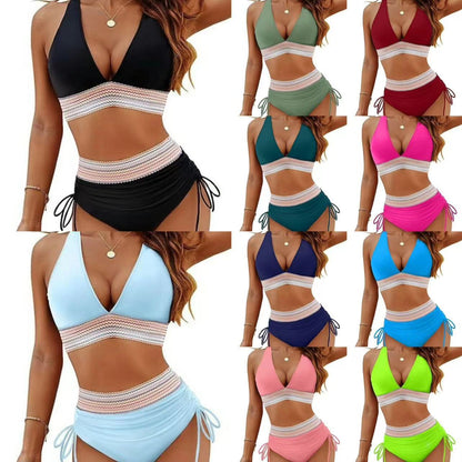 ROVIKNA Women's High-Waist V-Neck String Bikini Set - Boosting Bikini