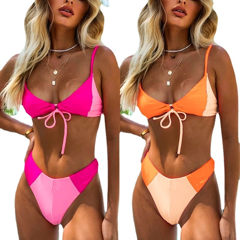 ROVIKNA 2025 new bikini women's sexy color matching swimsuit bow split swimsuit bikini
