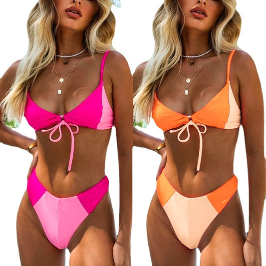 ROVIKNA 2025 new bikini women's sexy color matching swimsuit bow split swimsuit bikini