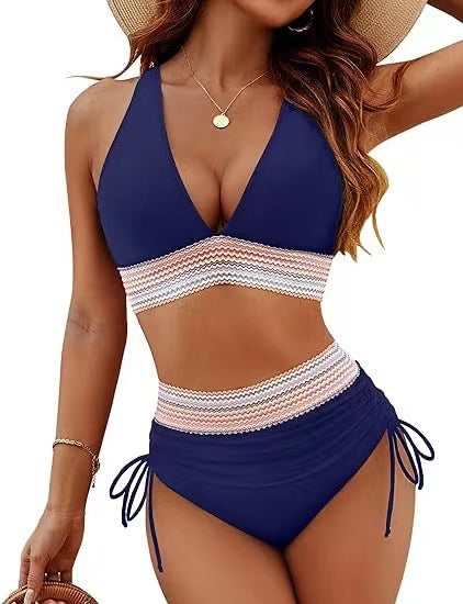 ROVIKNA Women's High-Waist V-Neck String Bikini Set - Boosting Bikini