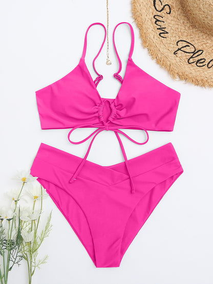 ROVIKNA 2025 Trendy Styles - Women's Multicolor Ruched Front Bikini Set