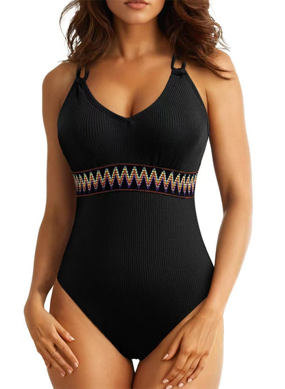 Rovikna Women's Plus Size Embroidered One-Piece Swimsuit