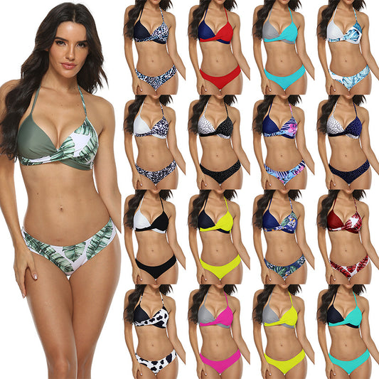Rovikna Women's Tropical Print Bikini Set - Halter Top & Bottoms