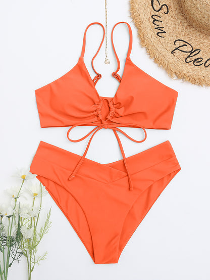 ROVIKNA 2025 Trendy Styles - Women's Multicolor Ruched Front Bikini Set