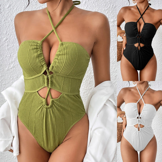 Rovikna  Women's Ruched One-Piece Swimsuit with Cut-Out Detail,