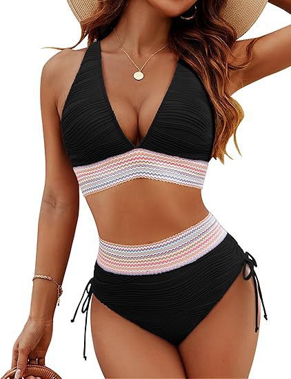 ROVIKNA Women's High-Waist V-Neck String Bikini Set - Boosting Bikini