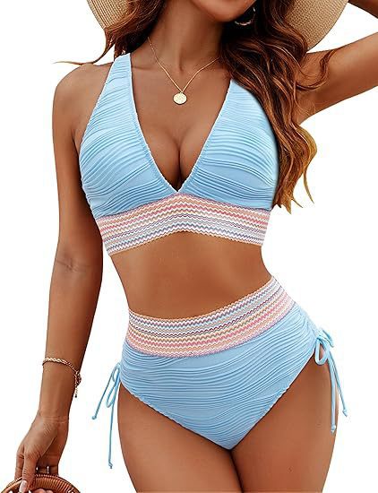 ROVIKNA Women's High-Waist V-Neck String Bikini Set - Boosting Bikini
