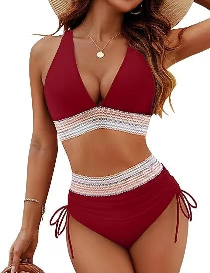 ROVIKNA Women's High-Waist V-Neck String Bikini Set - Boosting Bikini