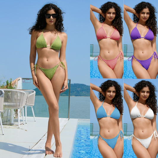 Rovikna Women's Knitted Bikini Set - Adjustable Halter Top & Bottoms