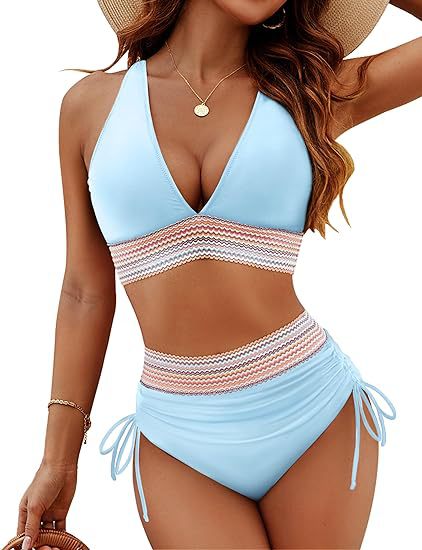 ROVIKNA Women's High-Waist V-Neck String Bikini Set - Boosting Bikini