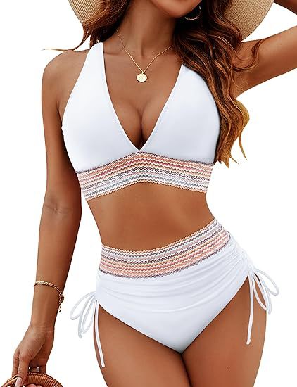 ROVIKNA Women's High-Waist V-Neck String Bikini Set - Boosting Bikini