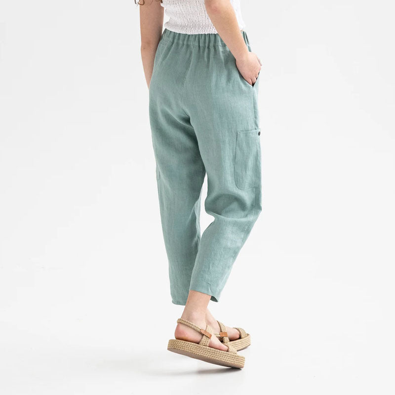 ROVIKNA 2025 Loose type high waist cotton and linen casual pocket casual pants woman