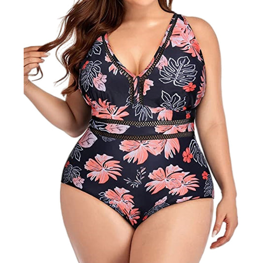 ROVIKNA Plus Size Floral Print Swimsuit - High Elasticity and Quick Dry