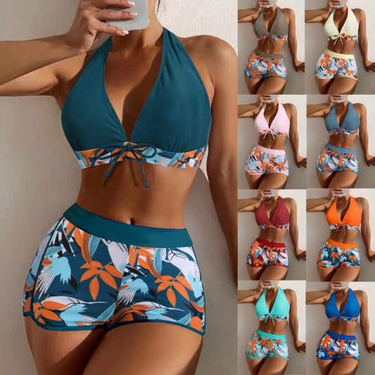 Rovikna Tropical Print Swimsuit - Tie-Front Bikini Set