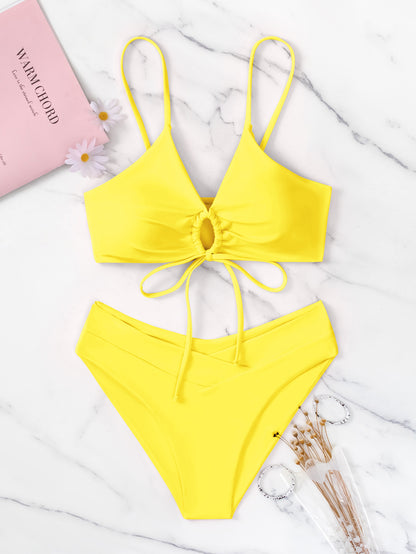 ROVIKNA 2025 Trendy Styles - Women's Multicolor Ruched Front Bikini Set
