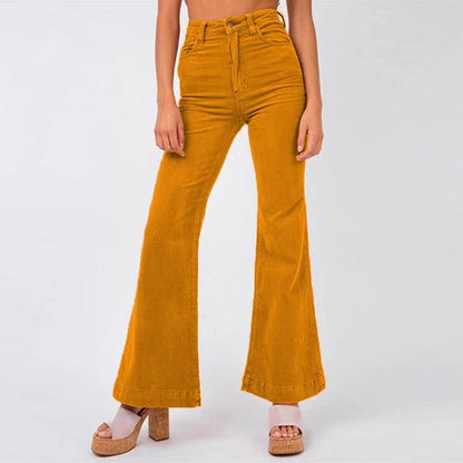 ROVIKNA 2025 spring new corduroy micro-cropped pants: high waist and wide legs, a must for street hipsters