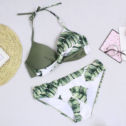 Rovikna Women's Tropical Print Bikini Set - Halter Top & Bottoms