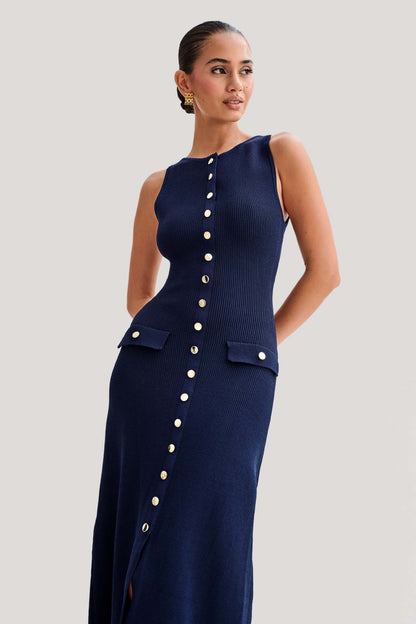 Elegant Sleeveless Button-Up Midi Dress – Chic & Timeless Style