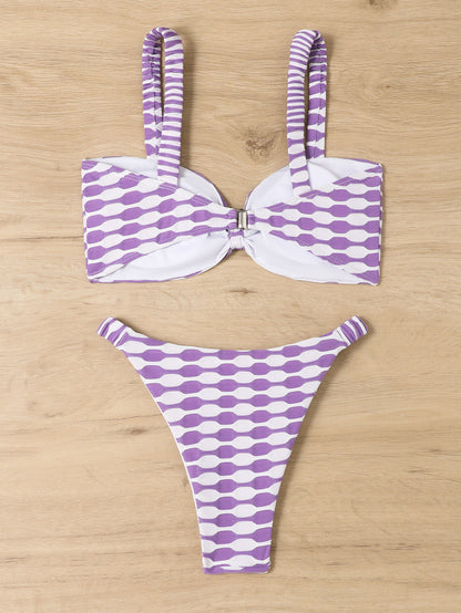 ROVIKNA 2025 new triangular bikini steel tray gathering small chest split swimsuit swimsuit big halter print