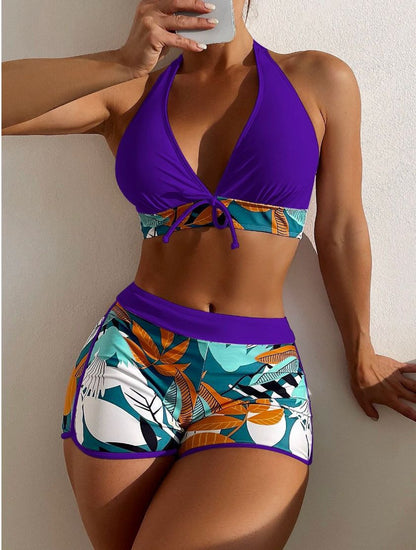 Rovikna Tropical Print Swimsuit - Tie-Front Bikini Set