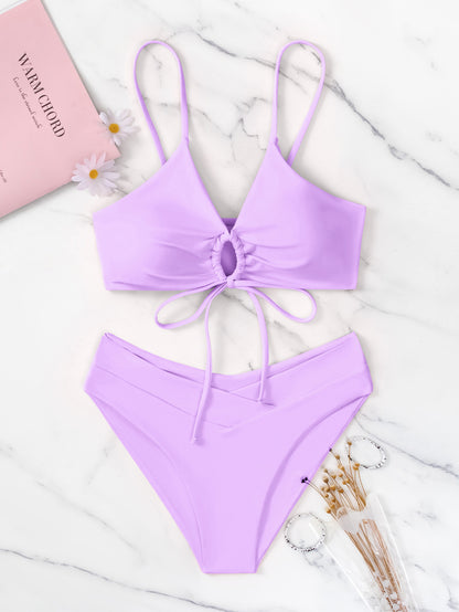 ROVIKNA 2025 Trendy Styles - Women's Multicolor Ruched Front Bikini Set