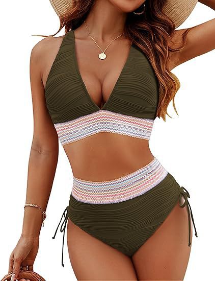 ROVIKNA Women's High-Waist V-Neck String Bikini Set - Boosting Bikini