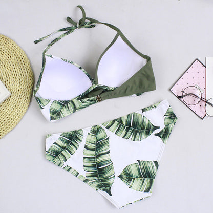 Rovikna Women's Tropical Print Bikini Set - Halter Top & Bottoms
