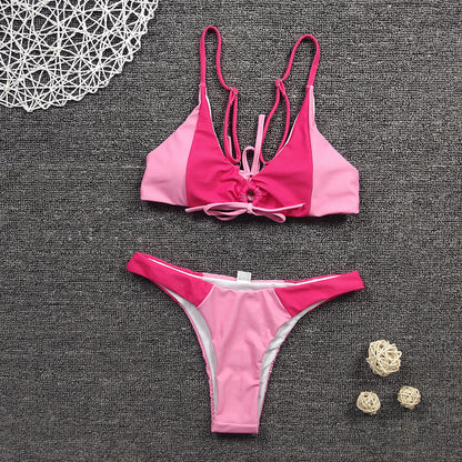 ROVIKNA 2025 new bikini women's sexy color matching swimsuit bow split swimsuit bikini