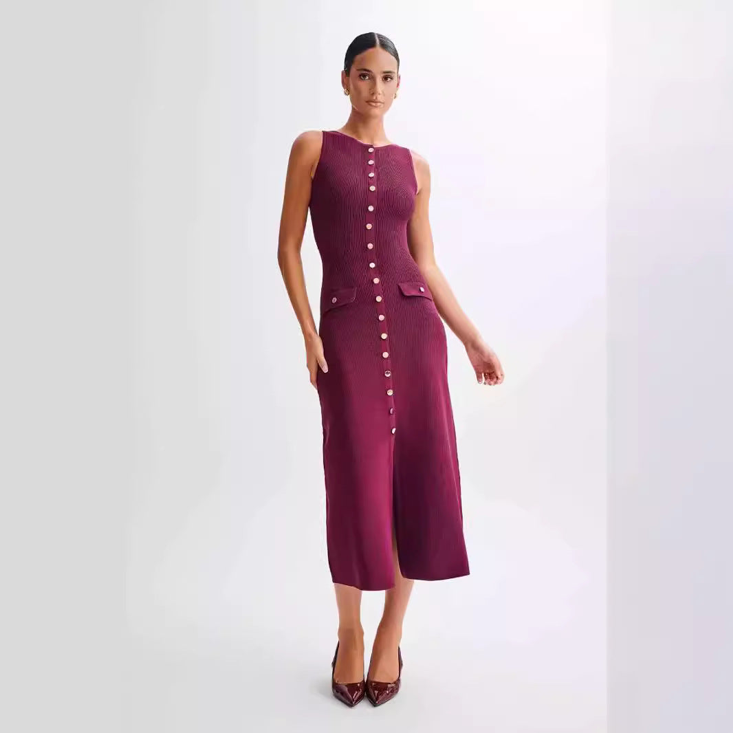 Elegant Sleeveless Button-Up Midi Dress – Chic & Timeless Style