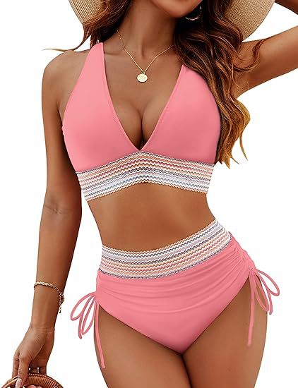 ROVIKNA Women's High-Waist V-Neck String Bikini Set - Boosting Bikini